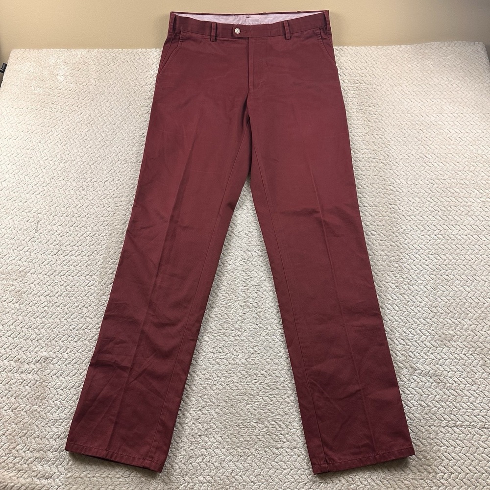 Peter Millar Dress Pants Men's 36x36 Pima Cotton Maroon Chino Office luxury golf - Picture 1 of 15